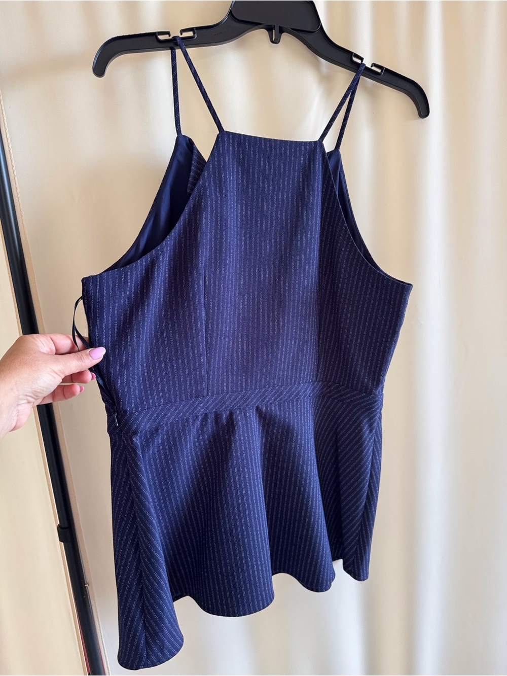 Banana Republic Navy Pinstripe Notch-Neck Peplum Cami women - Picture 3 of 11